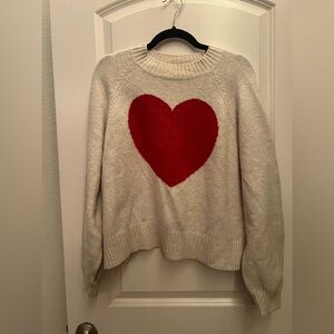 Old Navy Cream Sweater with Red Heart